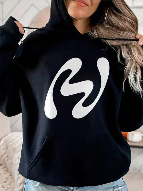Women's Graphic Hoodie Minimalist Bold Fluid Print Shape On Soft Hoodie