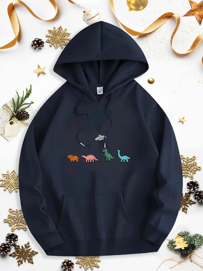 Men's Graphic Hoodie Colorful Dinosaurs Walking In Festive Winter Night Hoodie