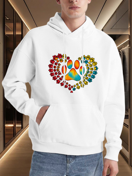 Men's Graphic Hoodie Radiant Rainbow Paw Print Within Colorful Heart Pattern