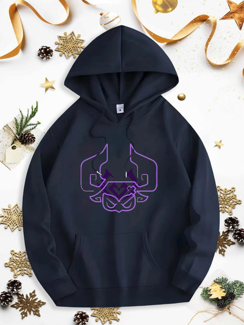 Men's Graphic Hoodie Neon Purple Futuristic Linework Featuring Geometric Abstract Bull Head