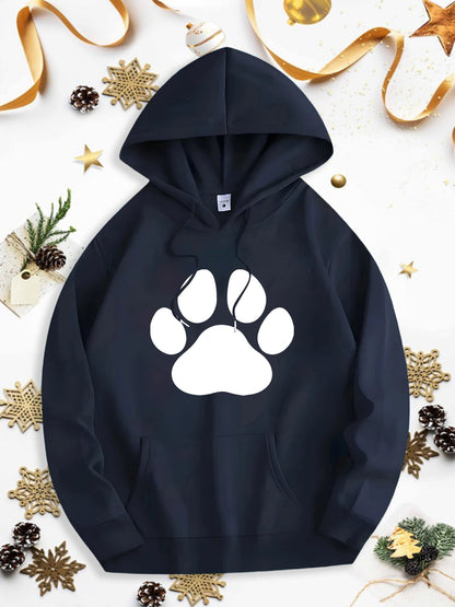 Men's Graphic Hoodie Soft Fleece With Bold White Paw Print Hoodie