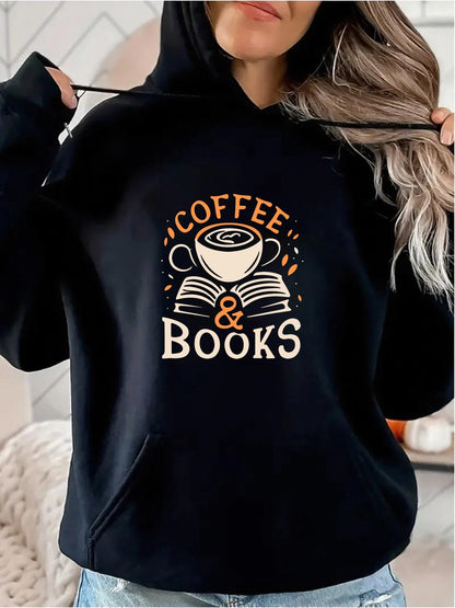 Women's Graphic Hoodie Coffee And Books With Steaming Cup Above Opened Pages Books
