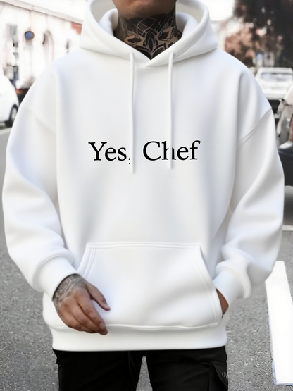 Men's Graphic Hoodie Yes Chef Plain White Hoodie With Minimalist Lettering Statement