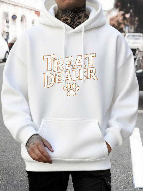 Men's Graphic Hoodie Treat Dealer Outlined Block Letters With Paw Print Hoodie