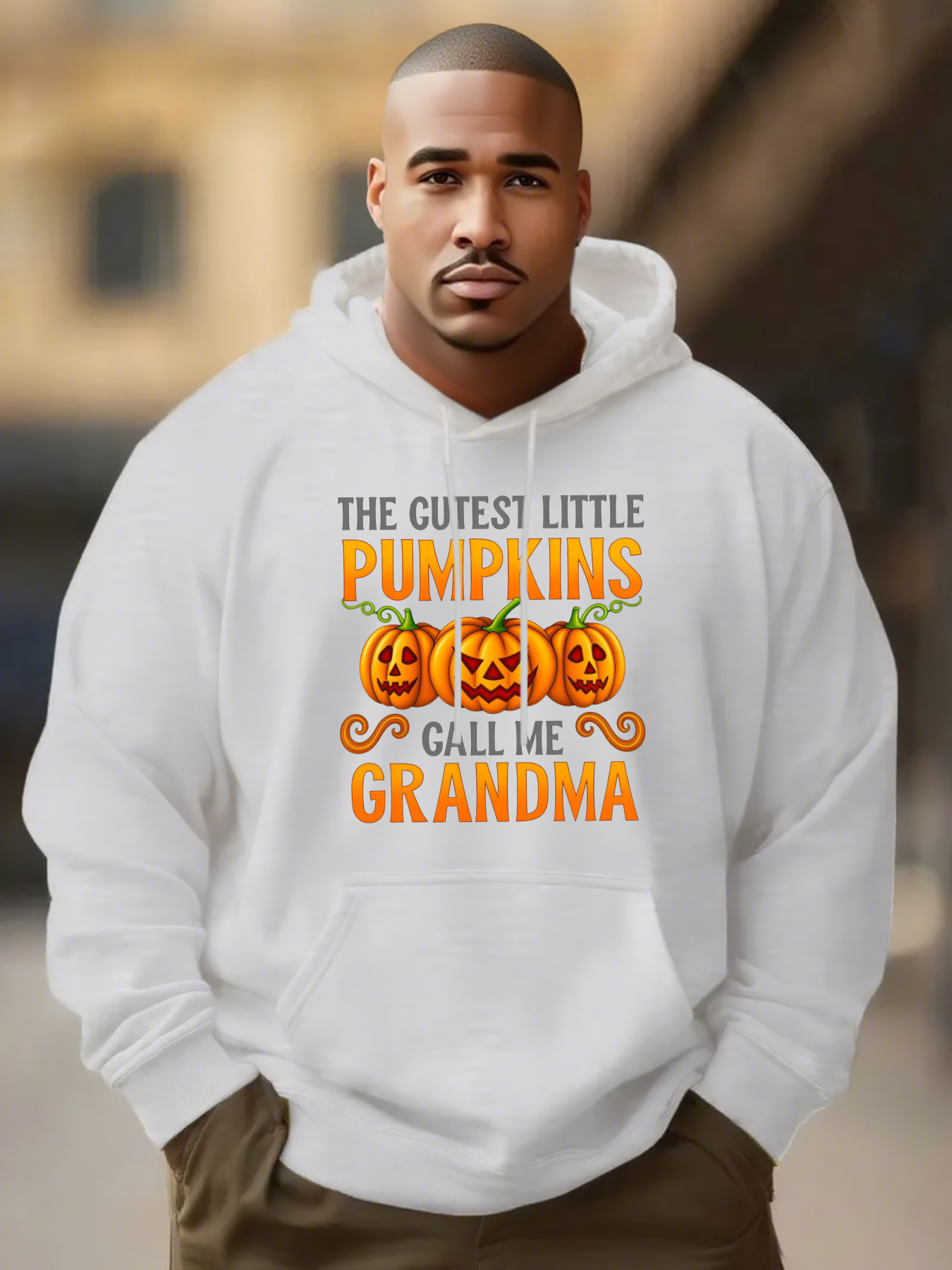 Men's Graphic Hoodie The Cutest Little Pumpkins Call Me Grandma Surrounded By Smiling Faces And Autumn Leaves Pumpkins