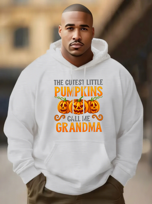 Men's Graphic Hoodie The Cutest Little Pumpkins Call Me Grandma Surrounded By Smiling Faces And Autumn Leaves Pumpkins