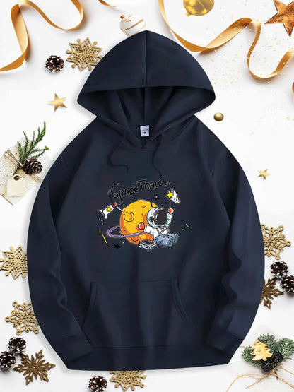 Men's Graphic Hoodie Cute Astronaut Floating With Guitar Notes Happy Planet