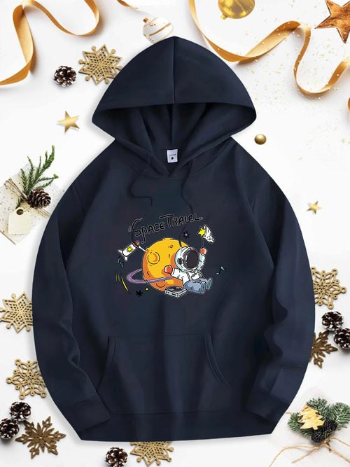 Men's Graphic Hoodie Cute Astronaut Floating With Guitar Notes Happy Planet