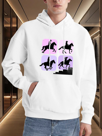 Men's Graphic Hoodie Four Silhouetted Horsemen With Purple Hues And Sunset Glow Horse
