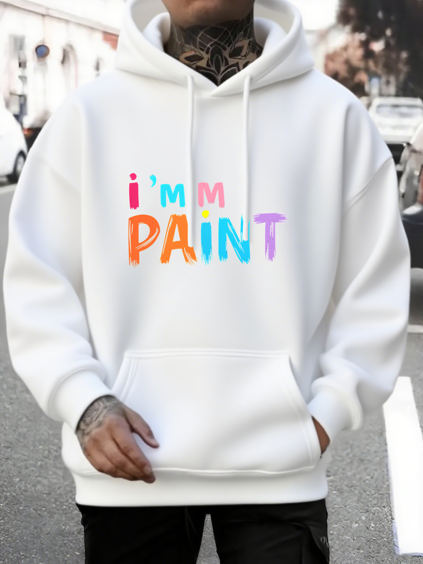 Men's Graphic Hoodie Im Paint Colorful Artistic Letters With Creative Brushstroke Style Paint