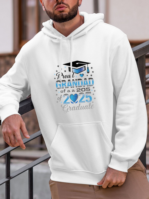 Men's Graphic Hoodie Proud Grandad Of A Two Zero Two Five Graduate Blue Confetti Graduation Cap Hoodie