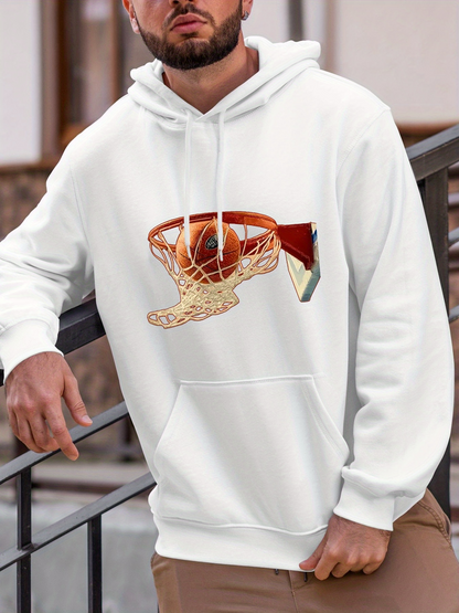 Men's Graphic Hoodie Dynamic Slam Dunk Action With Basketball Net And Backboard Basketball