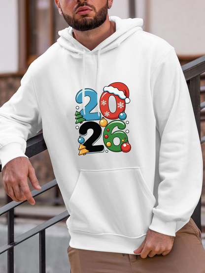 Men's Graphic Hoodie Festive Winter Holiday Cheer With Decorations And Snowflakes Number