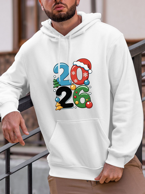 Men's Graphic Hoodie Festive Winter Holiday Cheer With Decorations And Snowflakes Number