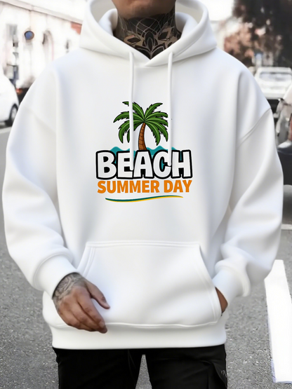 Men's Graphic Hoodie Beach Summer Day With Vibrant Palm Trees In Sunset Scene