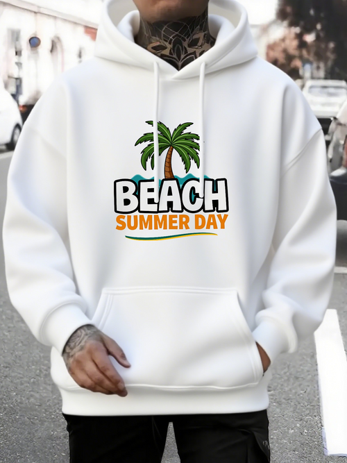 Men's Graphic Hoodie Beach Summer Day With Vibrant Palm Trees In Sunset Scene