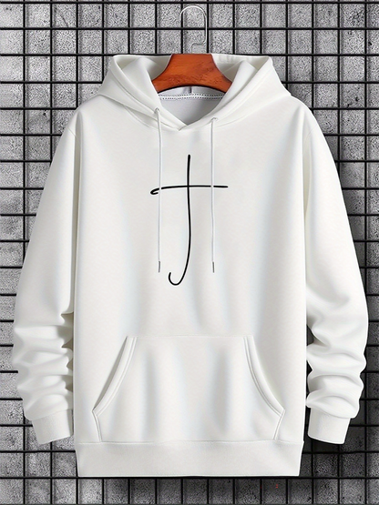 Men's Graphic Hoodie Minimalist Artistic Brushstroke Black Ink Cross Hoodie