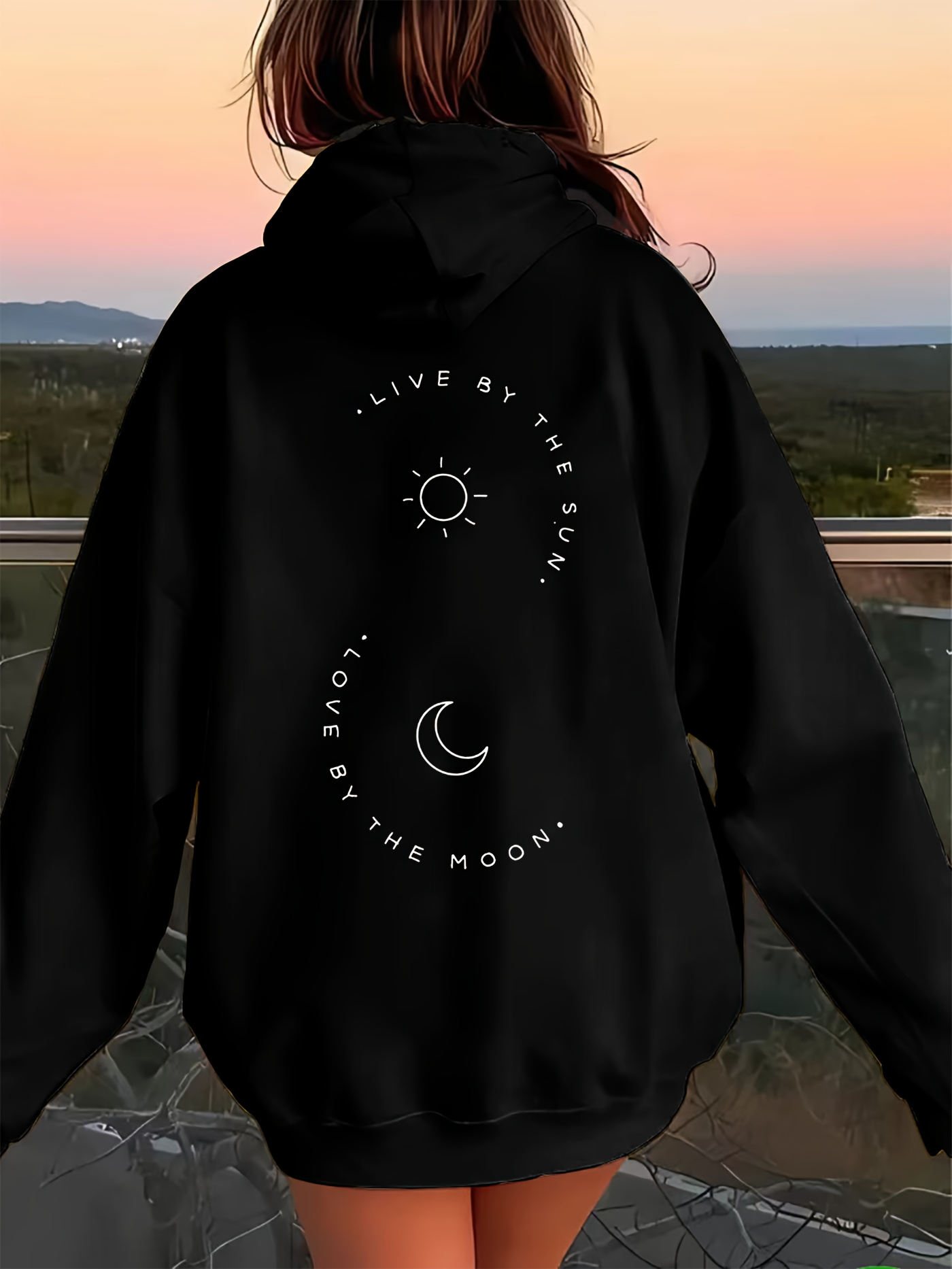 Women's Graphic Hoodie Live By The Sun Radiant Cosmic Energy Stars With Crescent Moon And Sun Hoodie