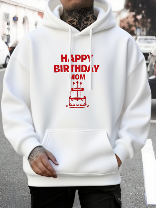 Men's Graphic Hoodie Happy Birthday Mom With Festive Candle Lit Layered Cake