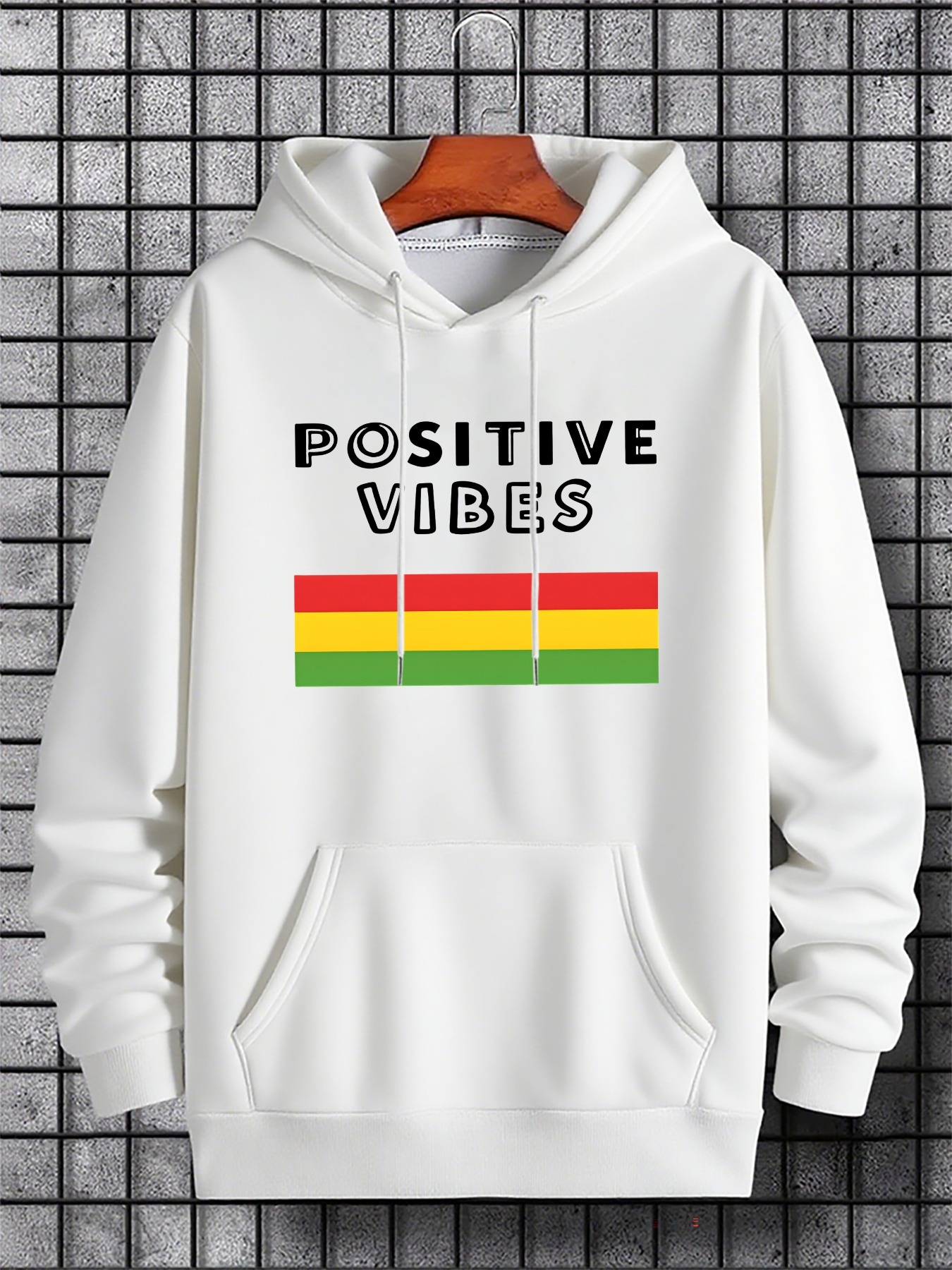 Men's Graphic Hoodie Positive Vibes Colorful Stripes With Clean Block Design Hoodie