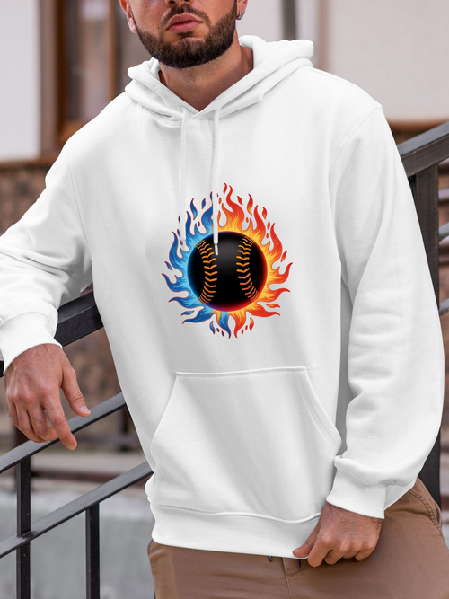 Men's Graphic Hoodie Vivid Energy Flames With Fiery Blue Red Pattern Baseball