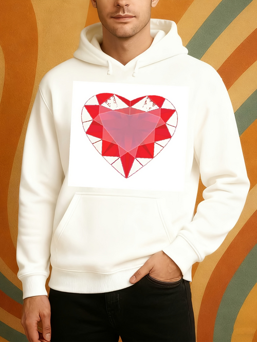 Men's Graphic Hoodie Geometric Ruby Patterned Heart With Faceted Crystal Details Heart
