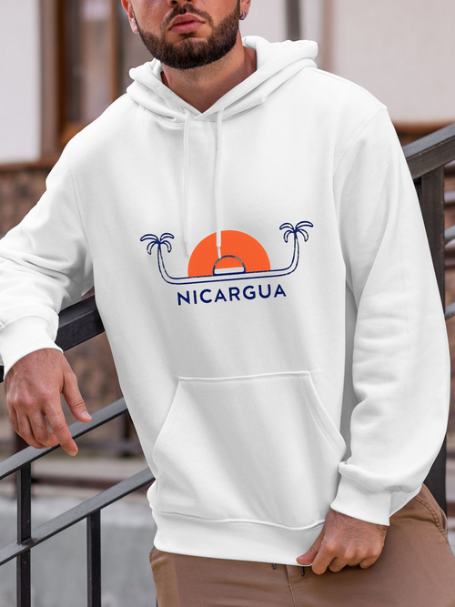 Men's Graphic Hoodie Nicaragua Vibrant Tropical Sunset With Leaning Palm Trees Hoodie