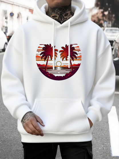 Men's Graphic Hoodie Sunset Reflections With Vibrant Clouds And Palm Trees Beside Ocean Beach