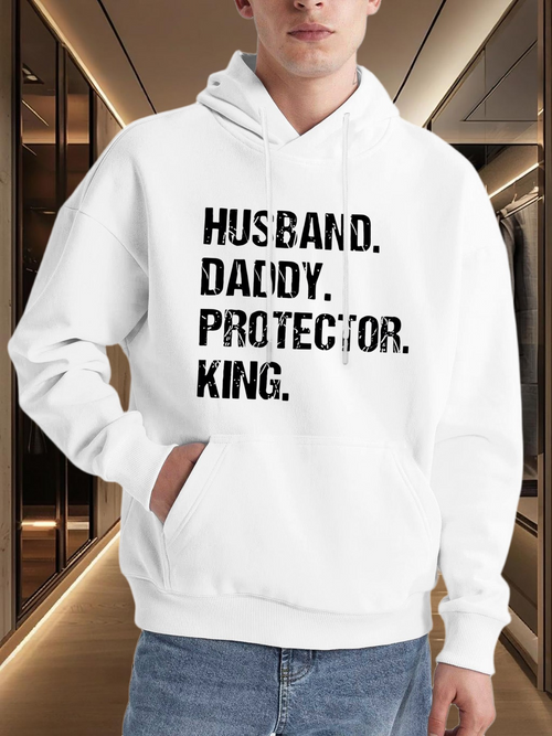 Men's Graphic Hoodie Husband Daddy Protector King Bold Statement With High Contrast Typography Hoodie