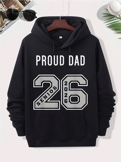 Men's Graphic Hoodie Proud Dad Bold Lettering With Senior 2026 Varsity Number Hooded Sweatshirt