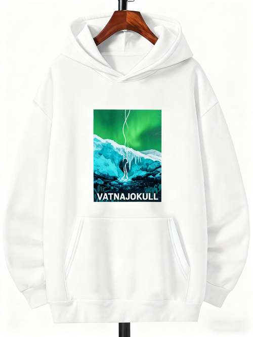 Men's Graphic Hoodie Vatnajokull Aurora Night Sky Over Snowy Glacier Mountain