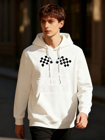 Men's Graphic Hoodie Vintage Checkerboard Pattern With Racing Flags Under Bright Sunlight Hoodie