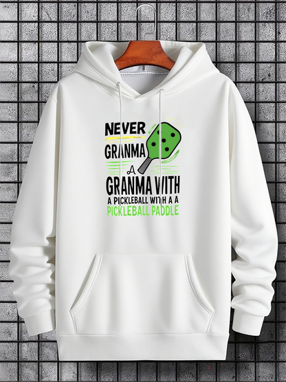 Men's Graphic Hoodie Never Mess With Gramma Featuring Green Dice And Pickleball Paddle