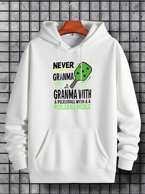 Men's Graphic Hoodie Never Mess With Gramma Featuring Green Dice And Pickleball Paddle