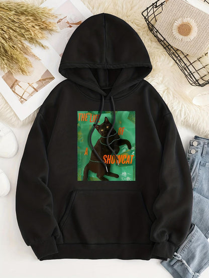 Women's Graphic Hoodie Stay Weird Mysterious Green Forest With Playful Black Cat