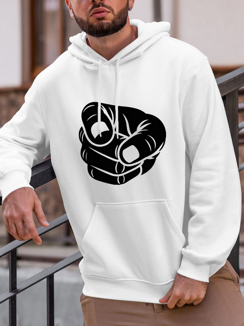 Men's Graphic Hoodie Bold Black Graphic Pointing Forward Hand Design