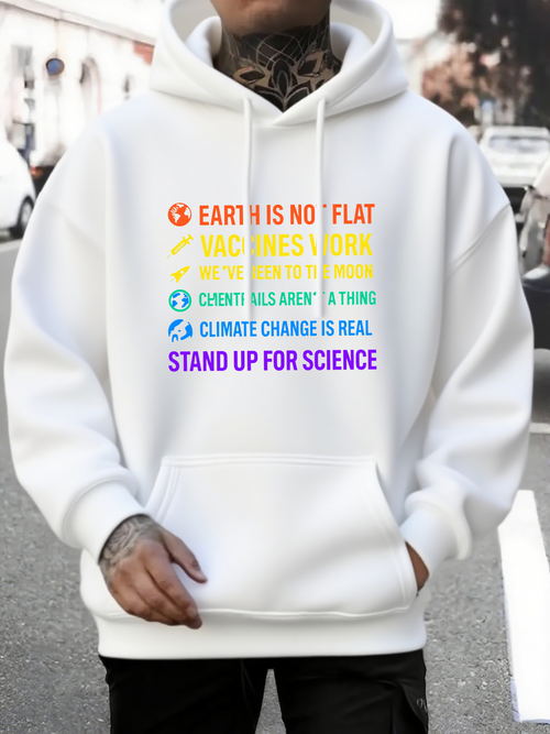 Men's Graphic Hoodie Stand Up For Science With Colorful Bold Letter Statement Hoodie