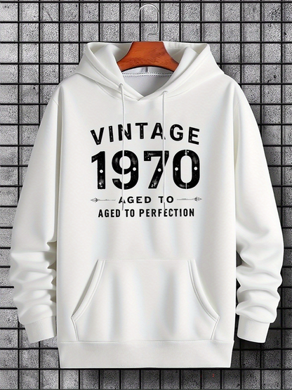 Men's Graphic Hoodie Vintage 1970 Aged To Perfection Classic White Hoodie