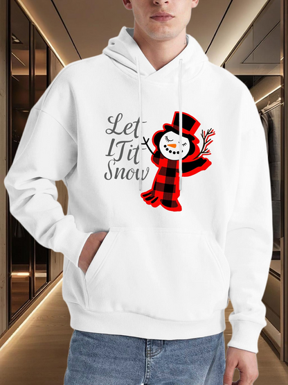 Men's Graphic Hoodie Let It Snow Smiling Snowman Wearing Red Plaid Scarf And Top Hat