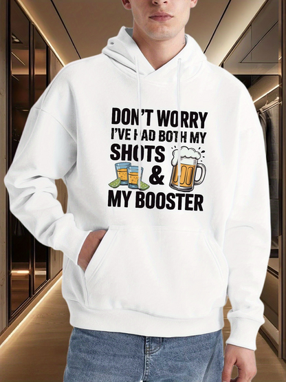 Men's Graphic Hoodie Dont Worry Ive Had Both My Shots And My Booster With Cartoon Beer Mugs
