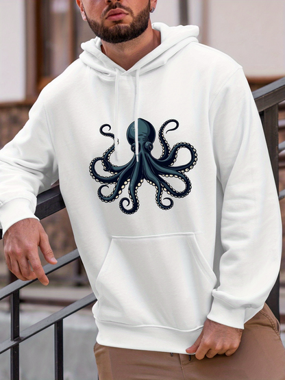 Men's Graphic Hoodie Dark Inky Water Rippling Quietly Underneath Graceful Detailed Octopus