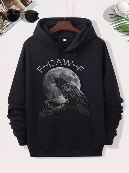 Men's Graphic Hoodie FCAWF Mysterious Full Moon Night With Perched Raven And Shadowy Branch
