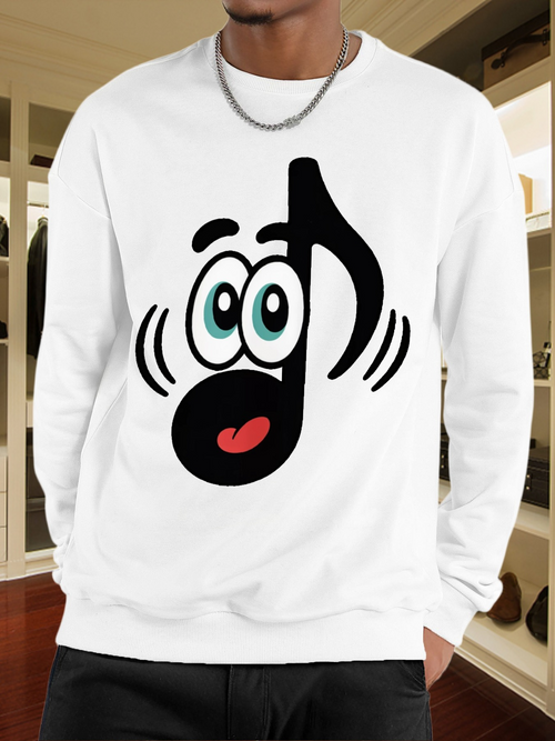 Men's Graphic Hoodie Playful Cartoon Face With Vibrant Expression On Music Note
