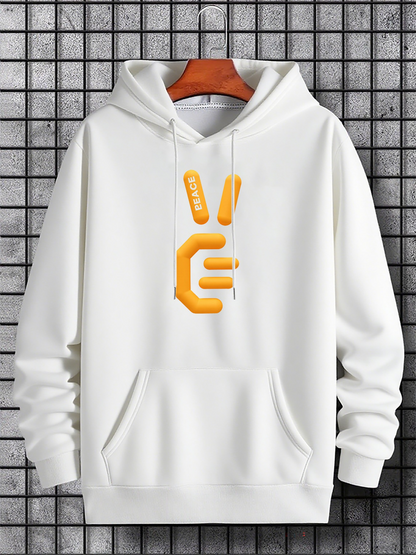 Men's Graphic Hoodie Peace Gesture With Bright Yellow Inflated Hand Symbol Hoodie