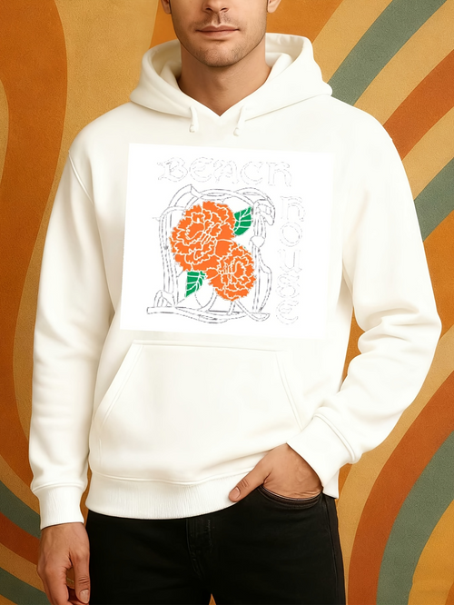 Men's Graphic Hoodie Floral Pattern With Vibrant Orange Petals Surrounded By Green Leaves Blossom