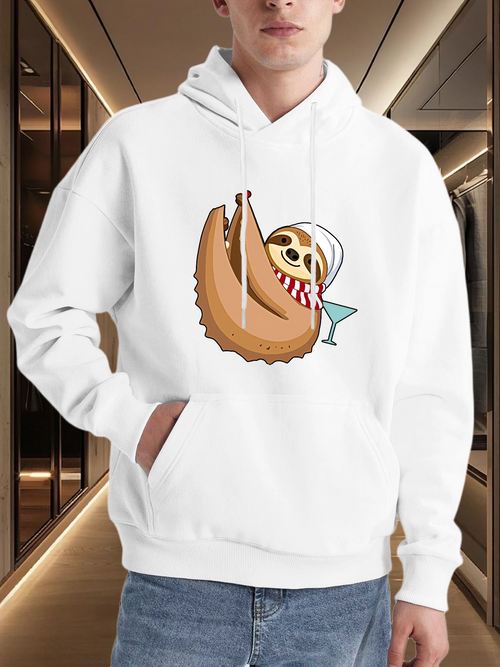 Men's Graphic Hoodie Cute Sloth Relaxing With Cocktail And Cozy Hammock
