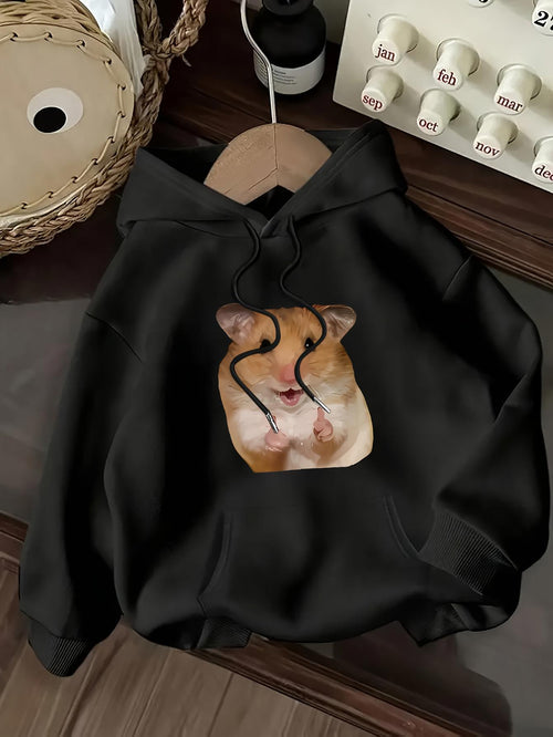 Women's Graphic Hoodie Cozy Soft Hoodie With Playful Cute Fluffy Brown Sleeping Hamster