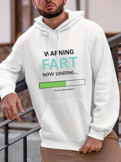 Men's Graphic Hoodie Warning Fart Now Loading Progress Bar With Humorous Message Design