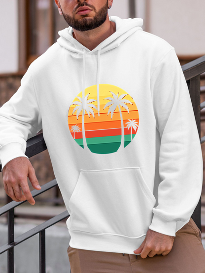 Men's Graphic Hoodie Tropical Sunset With Silhouetted Palm Trees Over Gradient Circle