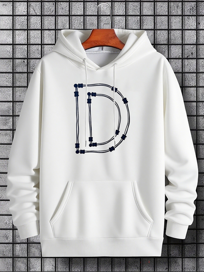 Men's Graphic Hoodie Minimalist Geometric Lines Forming Letter D Hoodie